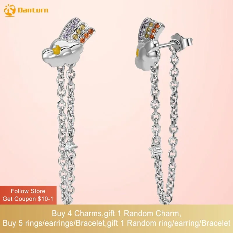 

Danturn 925 Sterling Silver Stud Earrings Cloudy Rainbow Tassel Earrings Niche Earrings for Women Female Fashion Jewelry Gift