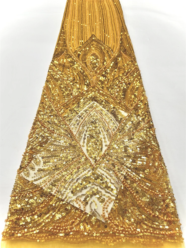 Африканская кружевная ткань с блестками, французская кружевная ткань ручной работы с вышивкой бисером, сетчатый материал с бусинами для вечернего платья в Нигерии