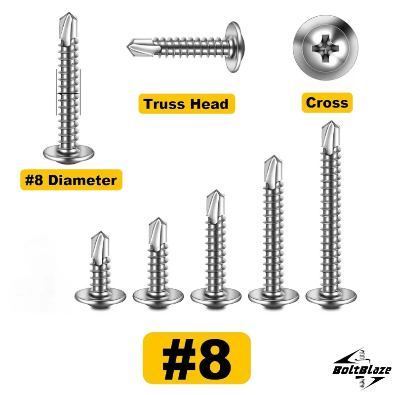 Sekrup 410 Stainless Steel Self-Tapping, #8 kepala Truss, 160 Pcs, 1/2 "sampai 1-1/2" Ukuran