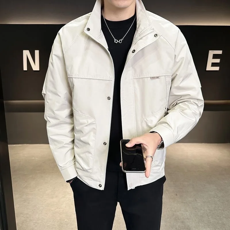 

2025 Spring Jacket For Men Autumn New Baseball Collar Short Loose Solid Color Jacket Men's Business Casual Thin Coat Trend