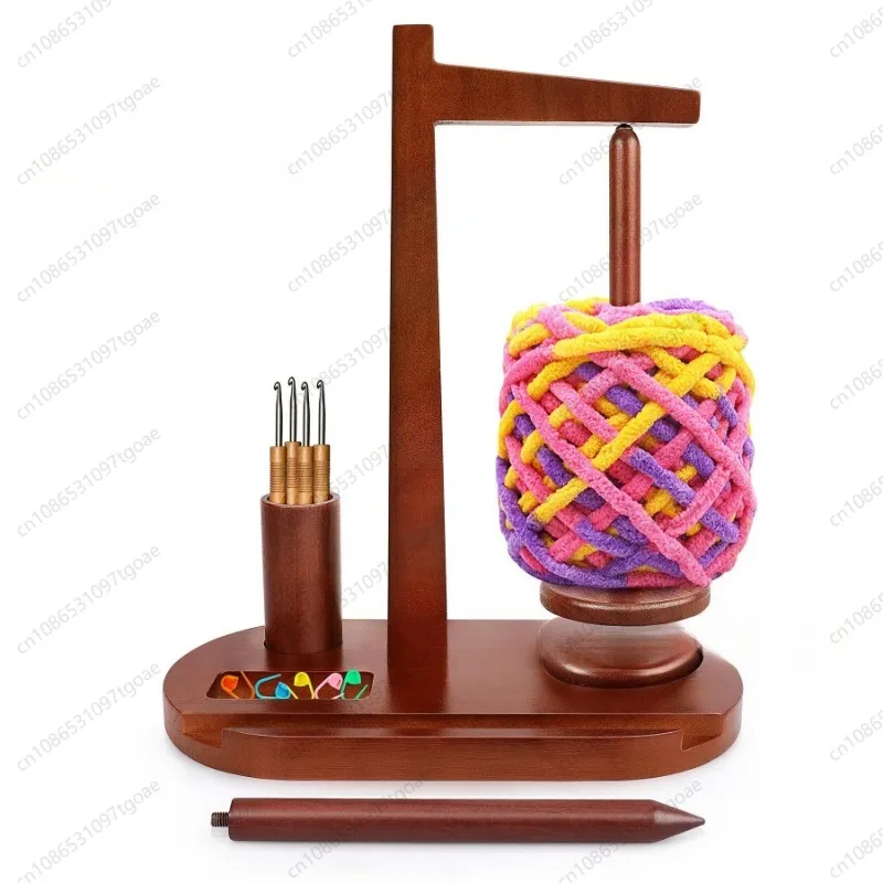 Hand Woven Wooden Yarn Storage Rack, Adjustable Spool Holder with Phone Stand & Syringe Storage