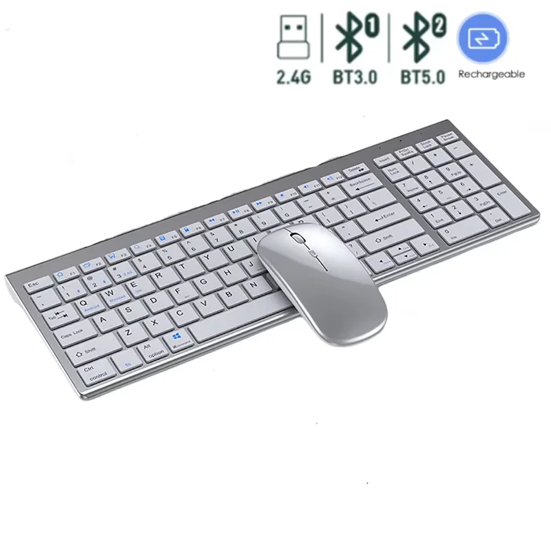 

Bluetooth Keyboard Three-mode Full-size Wireless Keyboard and Mouse Combo Multi-Device Rechargeable Keyboard Set