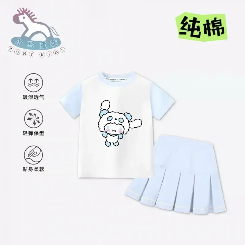 

Sweet Kuromi Anime Kawaii Cinnamoroll MINISO Short Sleeved Dress Summer Cute My Melody Princess Shirt Clothing Gifts for Kids