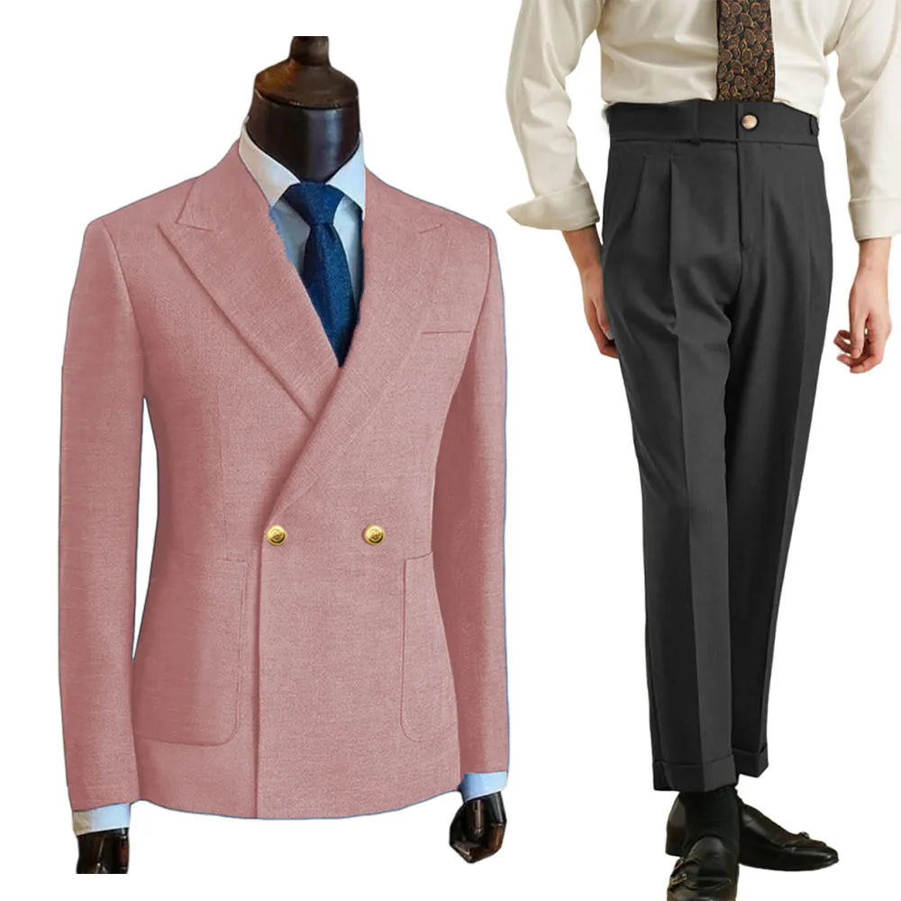 Customized men's suit Blazer Jacket and pants Business Custom Suit Solid color metal buckle premium men's suit