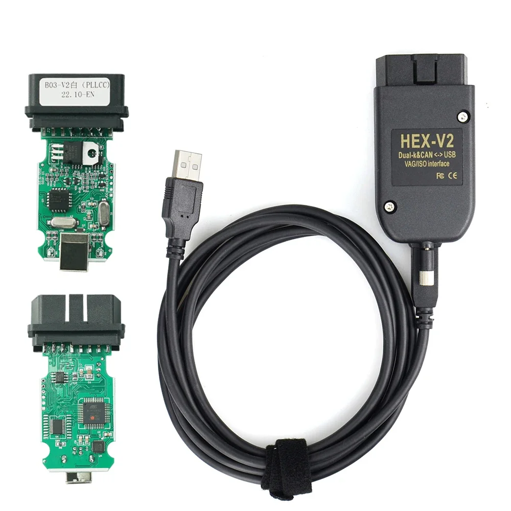 HEX+CAN VCDS用インターフェース High Quality PLCC HEX V2 VAG Dual K & Can USB Interface Whiteboard
