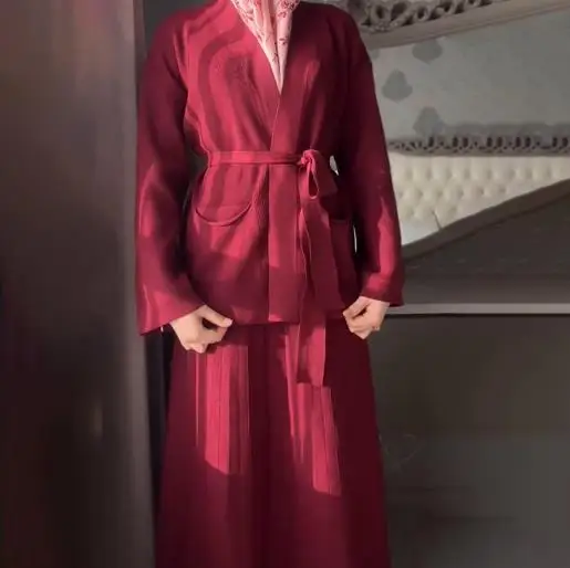 

Autumn Solid Color V-Neck Knitted Cardigan Jacket and High Waisted A-Line Skirt Set for Women, Elegant and Fashionable Skirt Set