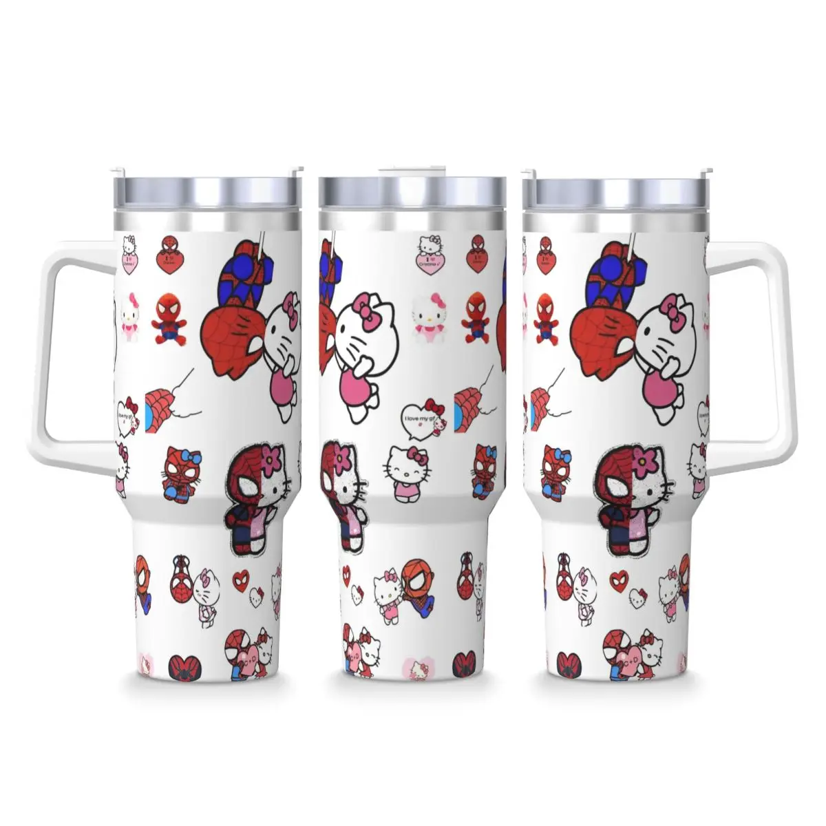 Spider-Man Stainless Steel Tumbler Japanese Sanrio Hello Kitty Coffee Mug With Straws and Lid Mugs Cup Cold and Hot Water Bottle