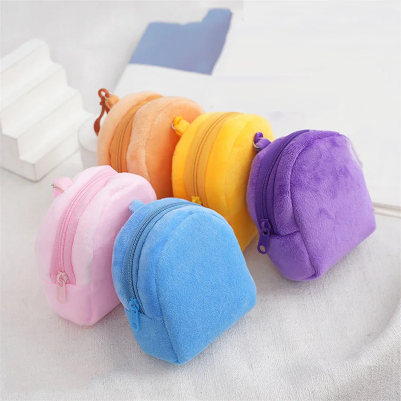 Candy Colored Plush Schoolbag Wallet Solid Color Backpack Simple And Lovely Solid Color Coin Bag Backpack ID Card Package