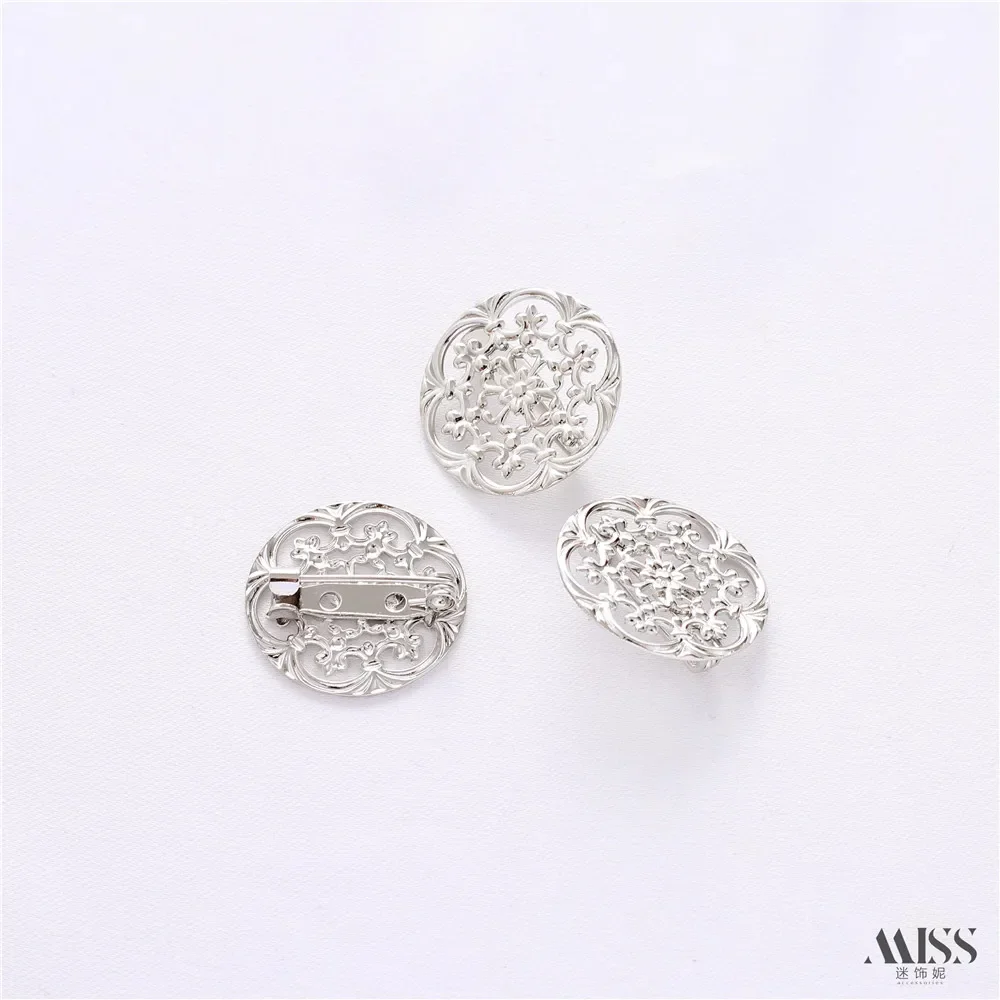 14K حقيبة ذهبية اللون الحفاظ على البلاتين نمط جوفاء صينية بروش حامل القرص دبوس زر DIY بها بنفسك الصدار اكسسوارات المواد