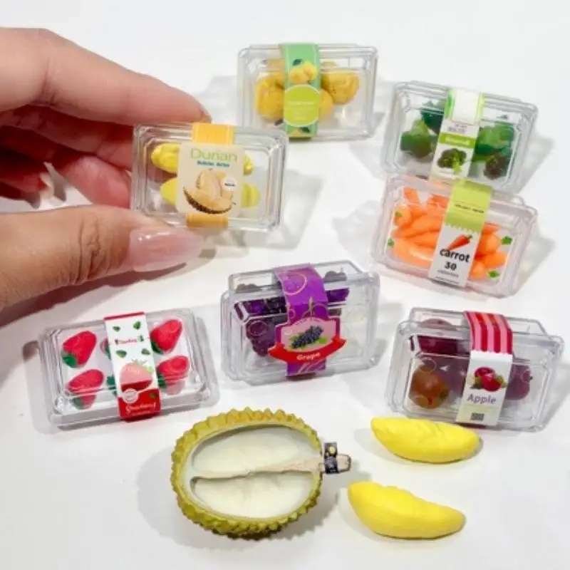 

1 Set New 1/6 Miniature Food Toy Dollhouse Supermarket Vegetable Fruit Set With Clear Storage Box Doll Accessories