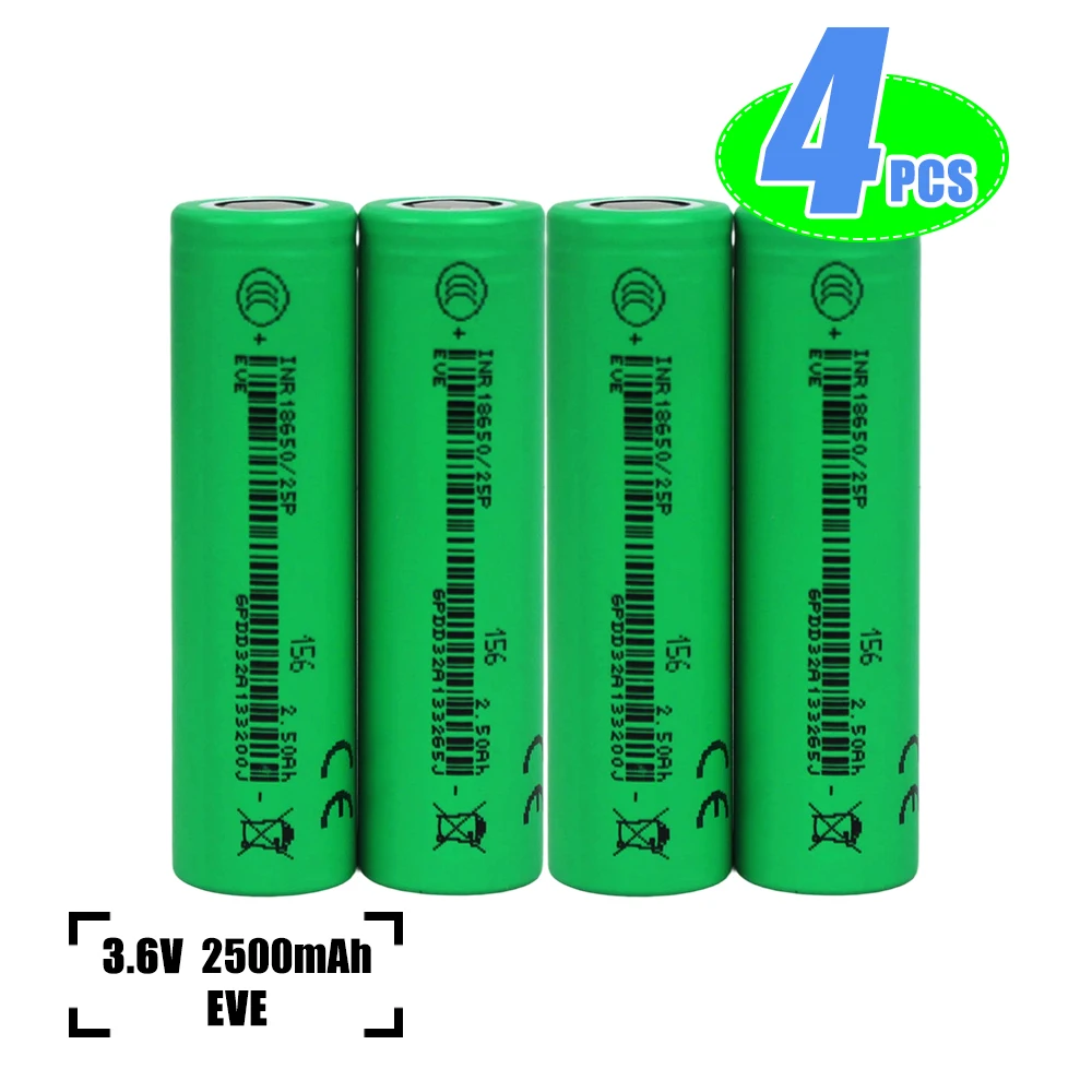 

EVE 25P 3.7V 2500mah Rechargeable 18650 Lithium-ion Batteries 30A High Rate Discharge For E-cigatare Electric Drill Powe Bank