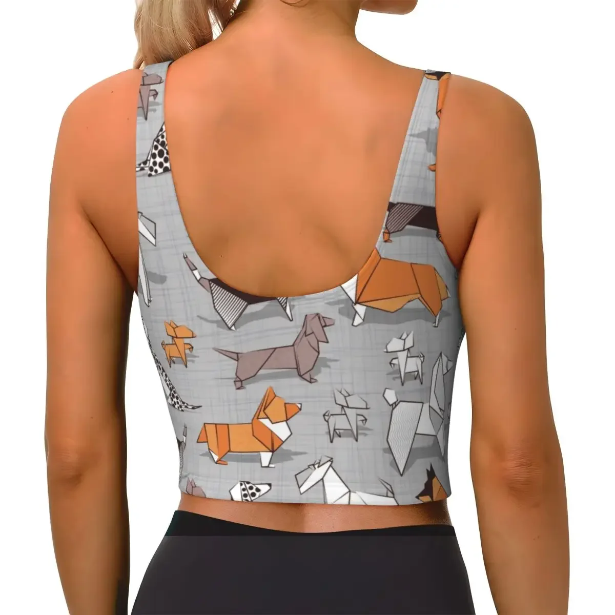 Custom Origami Doggie Friends Workout Crop Tank Tops Women's Dachshund Beagle Terrier Dog Yoga Sports Bras