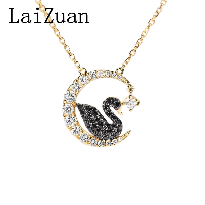 LaiZuan Solid 18K Yellow Gold Cygnet Natural Diamond Necklace Women Diamond Cygnet Pendant Trendy Simple Style Delicated Texture