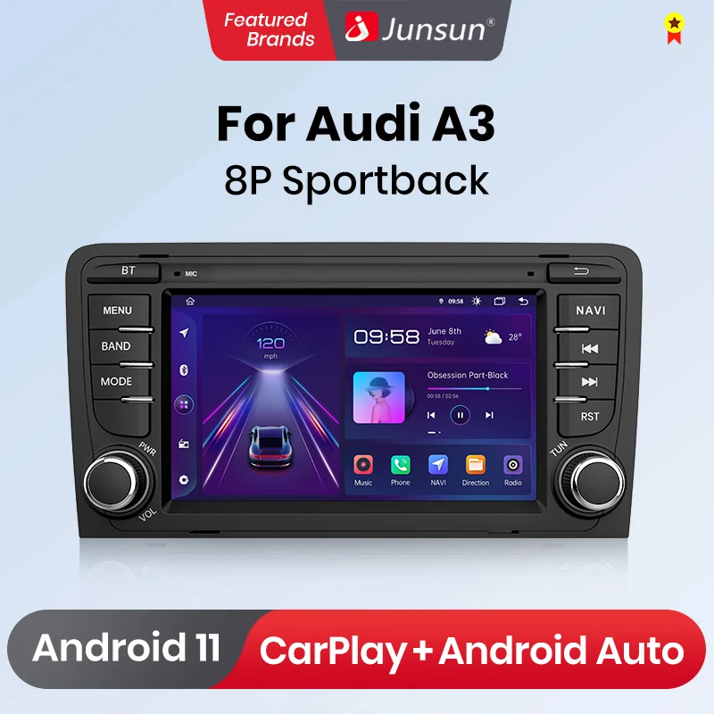 Junsun Wireless CarPlay Android Auto for Audi A3 8P 2003-2011 S3 RS3 Sportback Car Radio Intelligent Systems Car Radio