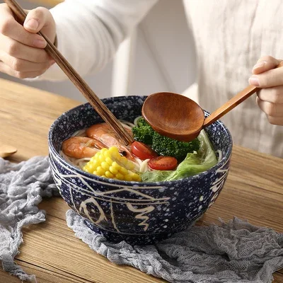 New  Japanese Bowl Instant Noodles Tableware Dining Room Tableware Salad Ceramic Bowl Bring Wooden Spoon Wooden Chopstick