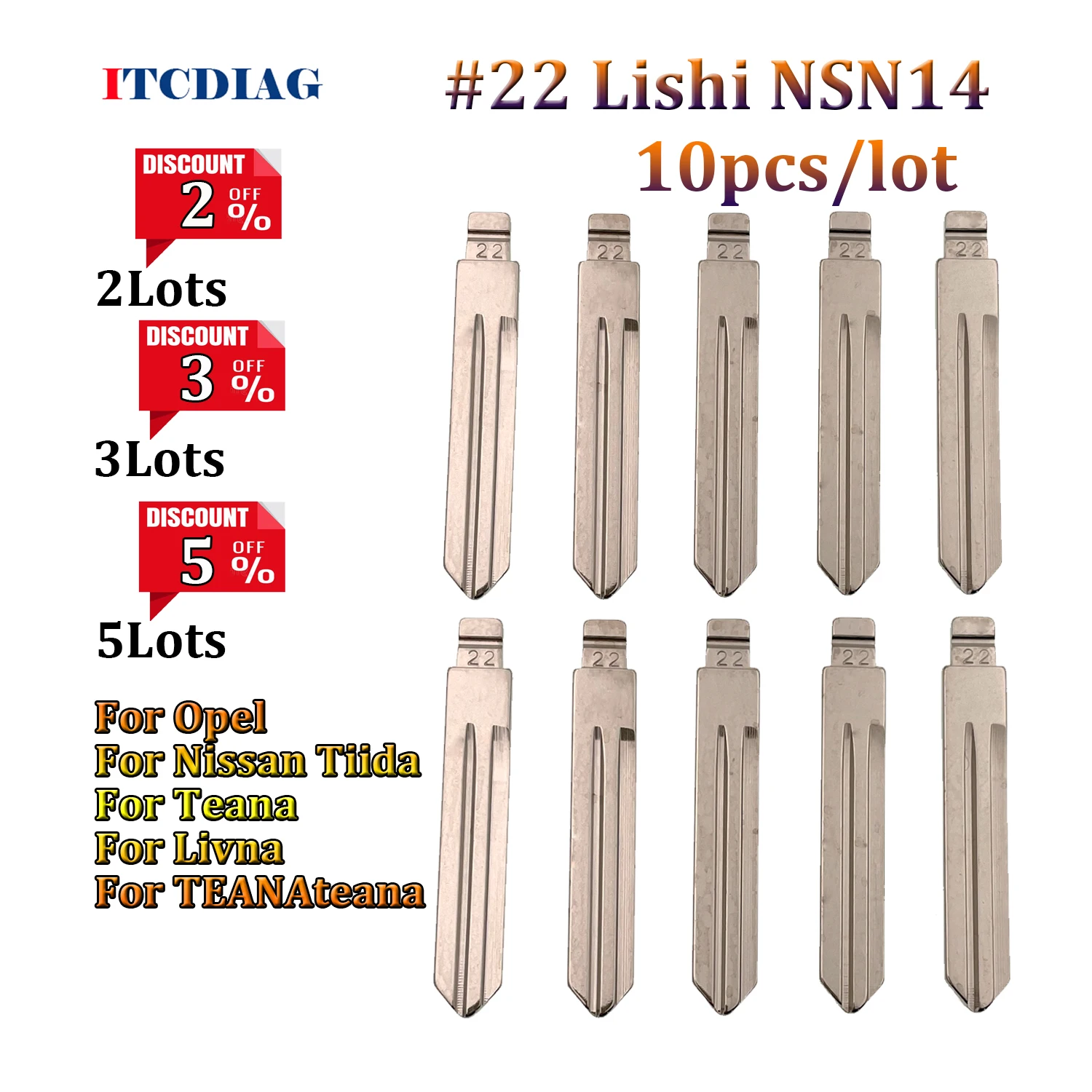 

10pcs 22 #22 Lishi NSN14 Metal Blank Uncut Flip KD VVDI Remote Key Blade for Opel For Tiida For Teana For Livna For TEANAteana