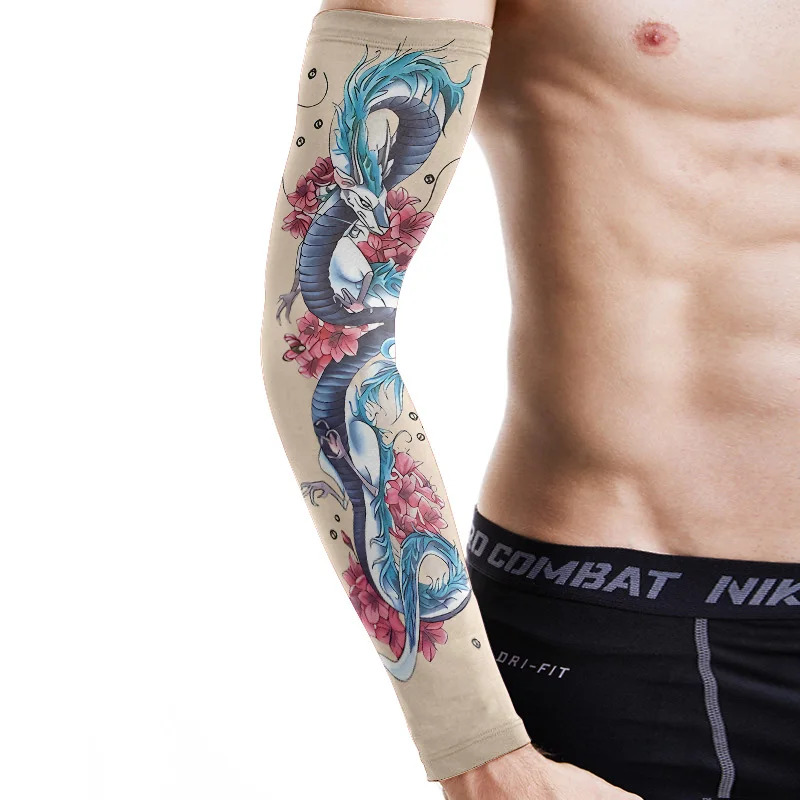 Nuove maniche da braccio con fiore per tatuaggio uomo donna protezioni per le braccia estive maniche per le mani di ghiaccio maniche da braccio per protezione solare stampate da viaggio per biciclette all'aperto