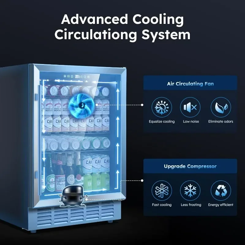 Beverage Refrigerator Built-in Freestanding Beverage Cooler with Glass Door Security Lock Removable Shelves