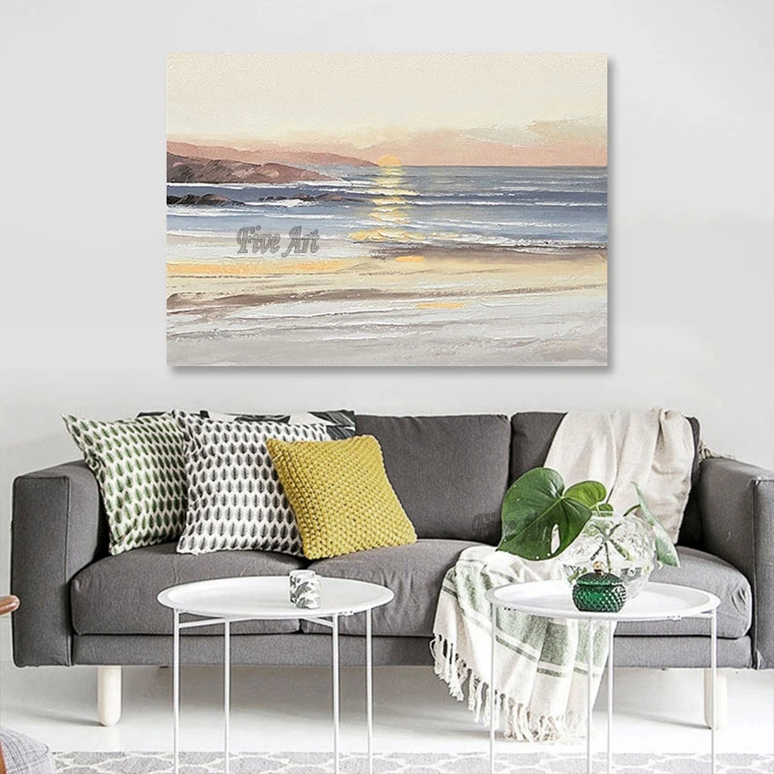 

Seaside Sunrise Beautiful Scenery Oil Painting Modern Abstract Art 100% Handmade Wall Picture For Bedroom Artwork Frameless