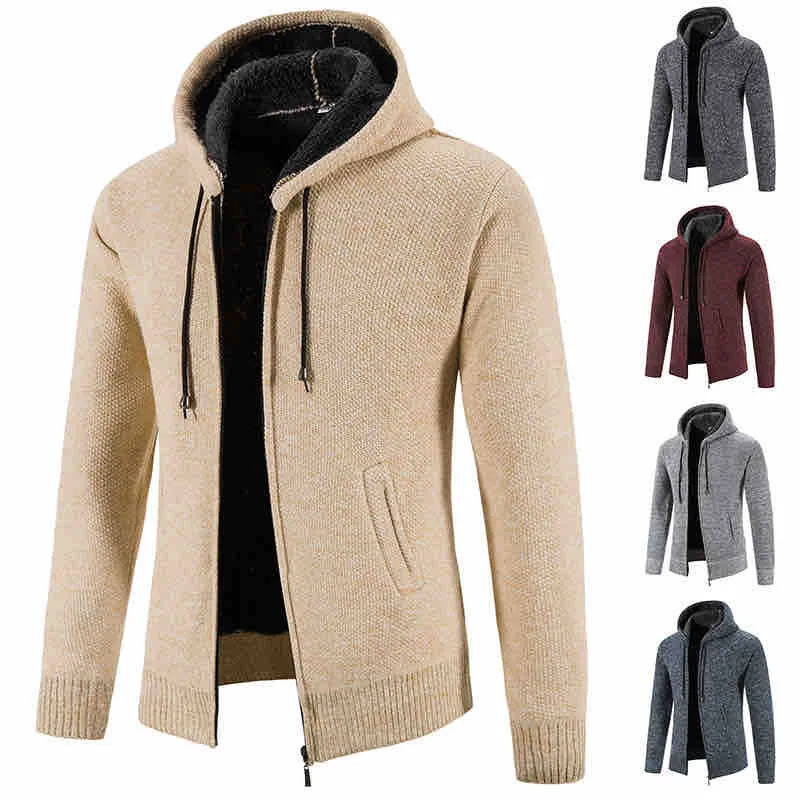 

Thiened Fce Knitted Hoodie Men's Autumn Winter Sle Warm Outerwear Korean Version M Knitted Cardigan Casual Sweatirt