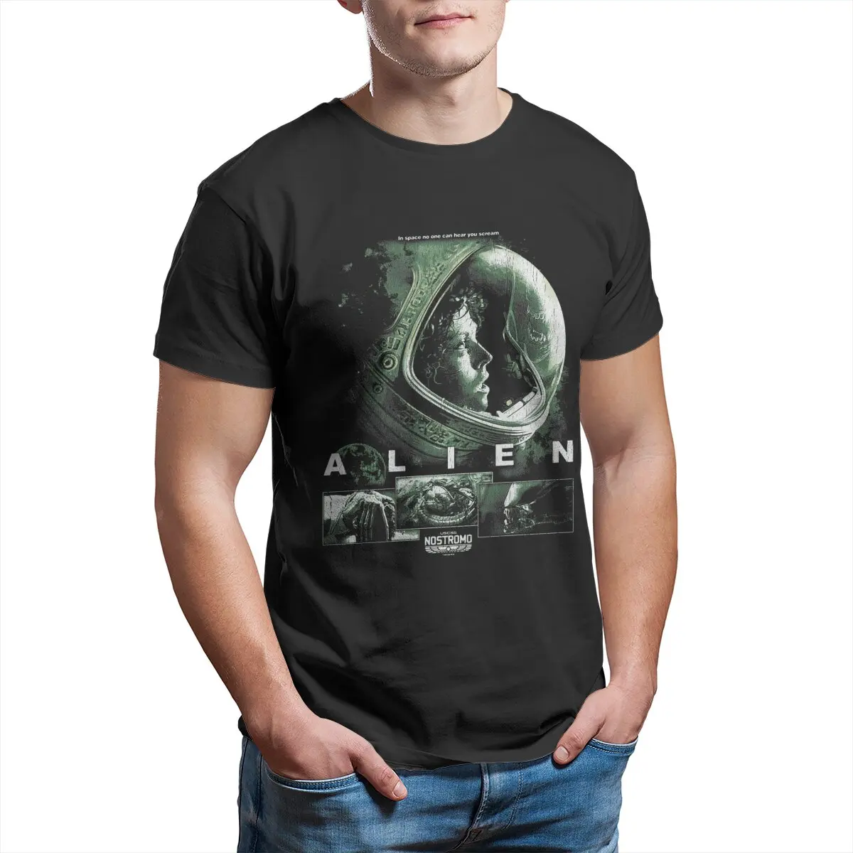 ALIEN Nostromo horror movie xenomorph Ellen Ripley Printed 100% Cotton vintage Big Size graphic T-shirts for men