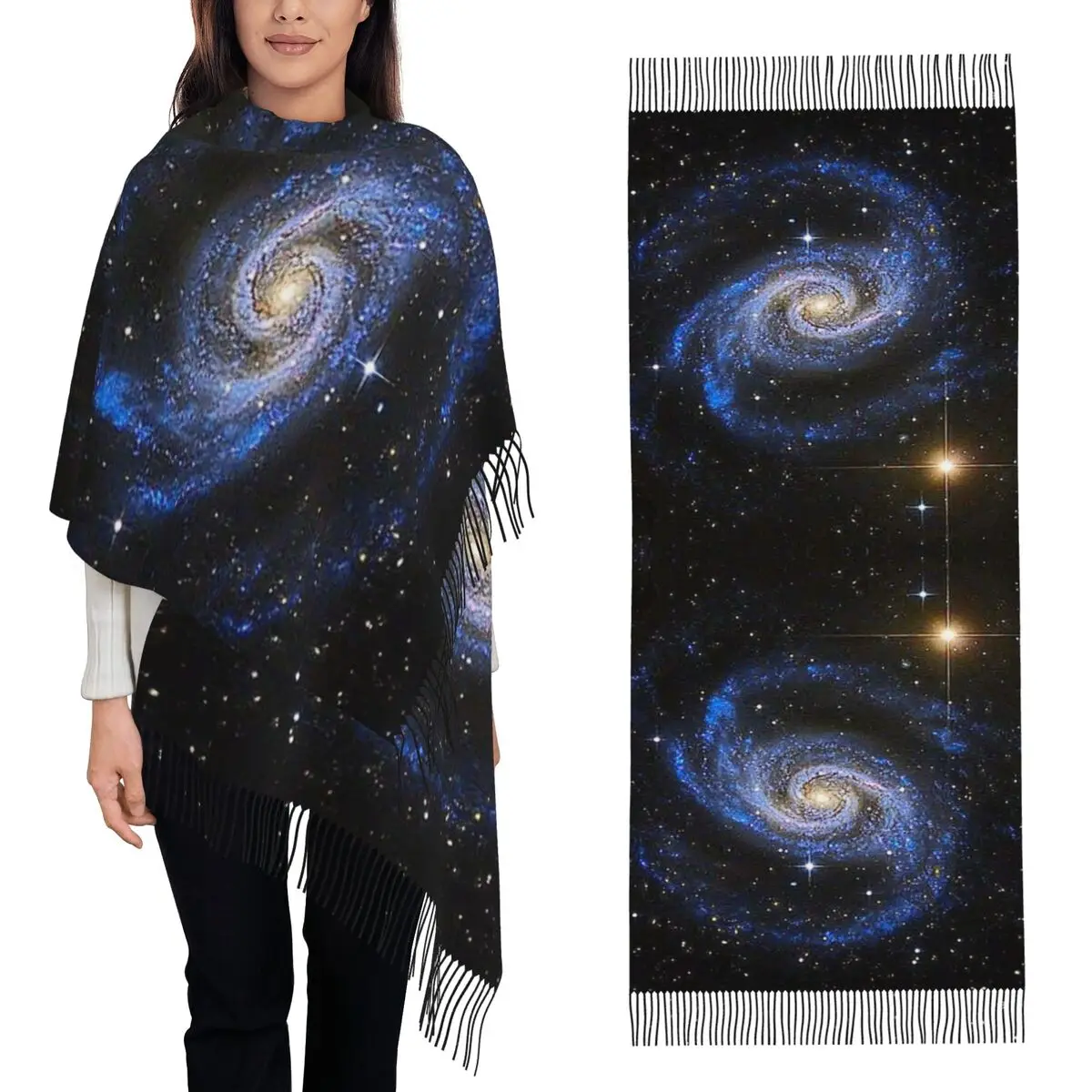 Bufanda de constelaciones de galaxia espacial, bufandas con borlas para mujer, chales y chales suaves y cálidos, chal largo para Otoño e Invierno