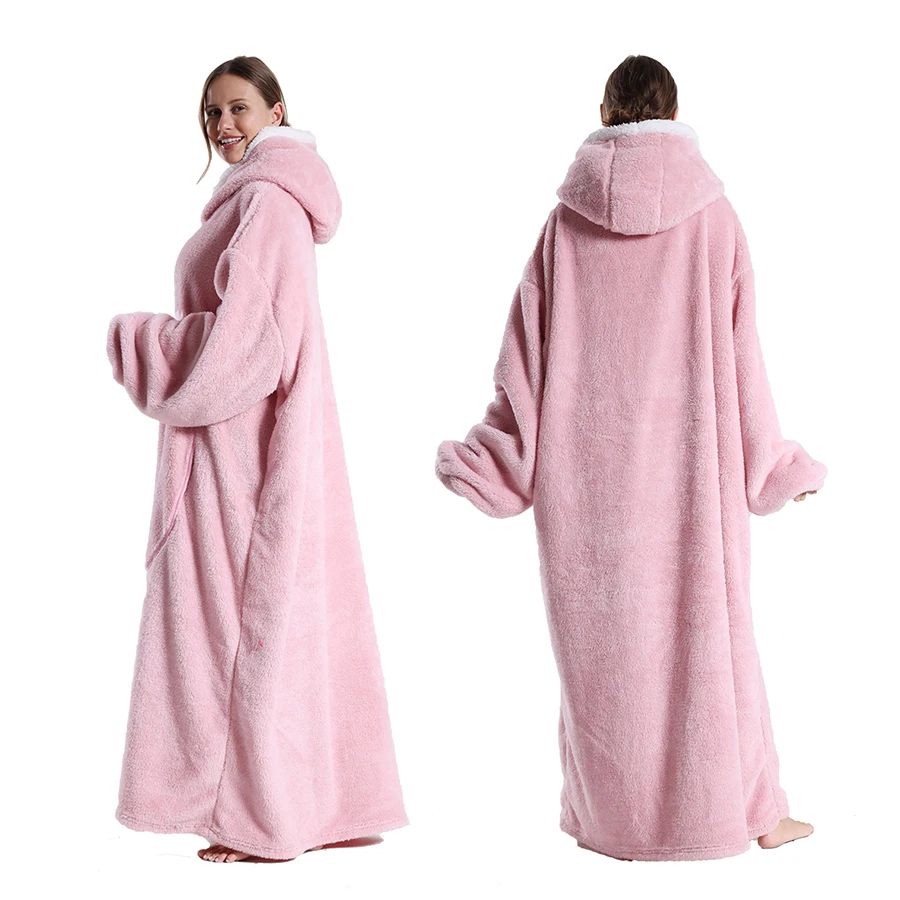 Plus Size Sweatshirt Pink Purple Oversized Blanket Hoodie for Couples Winter Men Hoodies Long Sherpa Fleece Women Clothes