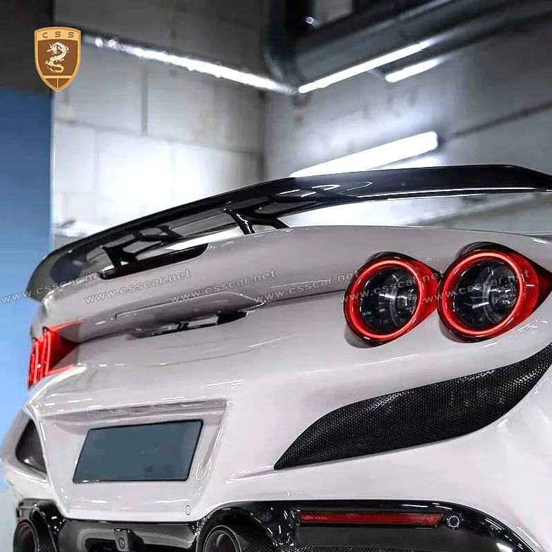 Aileron arrière de course en fibre de carbone sèche pour Ferrari F8 Tributo V8 2019, style Novi, avec supports d'aile arrière haute F8 Spider
