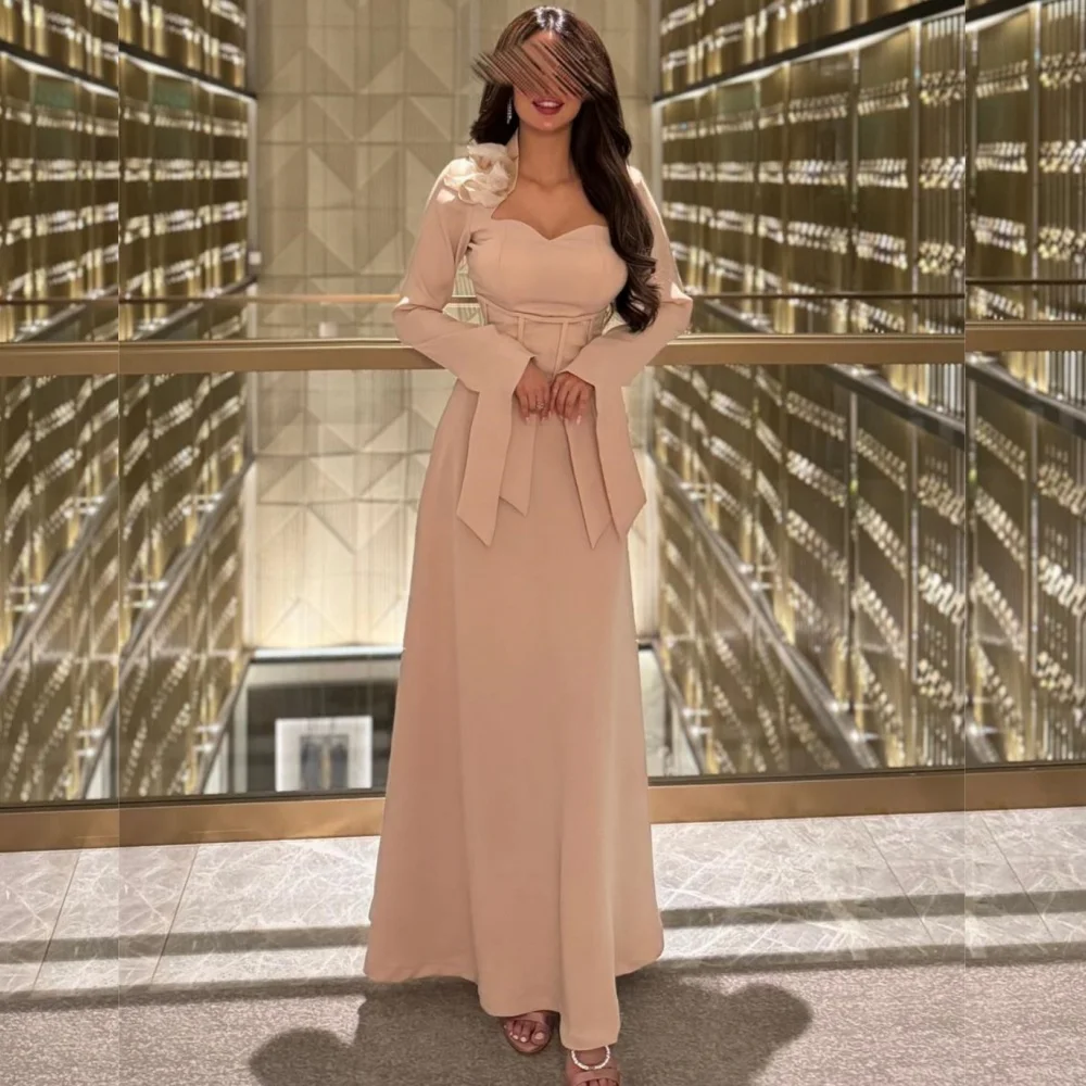 

Customized Chinese Style Jersey Flower Pleat A-line Sweetheart Long Dresses Bespoke Occasion Exquisite