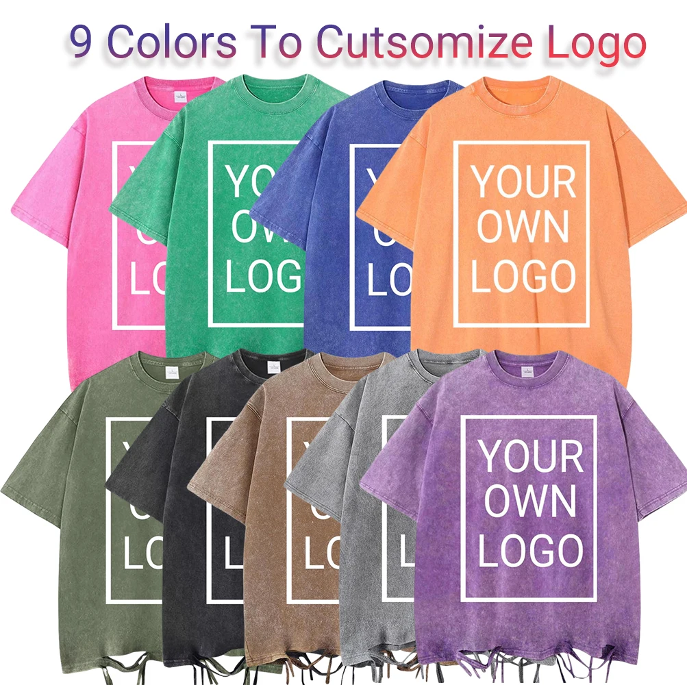Anpassen Logo DIY Frauen Loch Gewaschen T-Shirt Baumwolle Sommer T Shirts Oansatz Oversize Kurzarm Y2K Bequeme Streetwear
