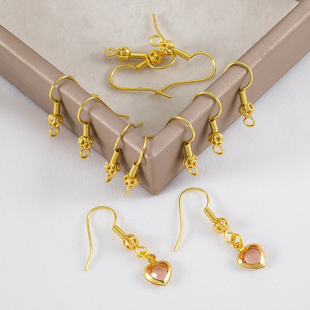18K Earring Hooks Jewelry Findings Copper Hypoallergenic Fish Hook Ear Wire With Ball Coil 20mm Earring Parts for Jewelry Making
