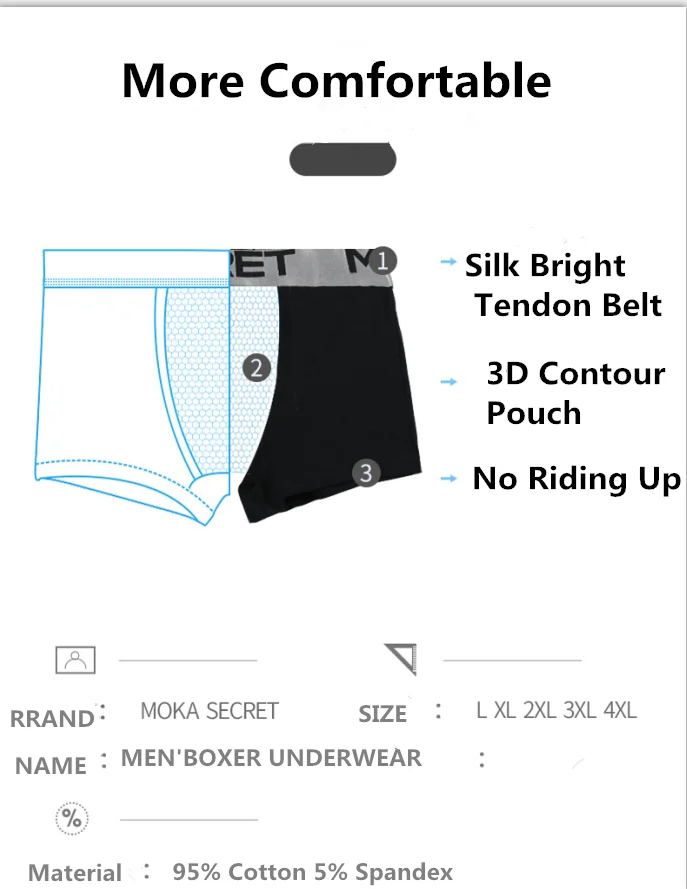 Men\'s Cotton Underwear Ultra Soft Comfy Breathable Solid Color Boxer Shorts Briefs Underpants