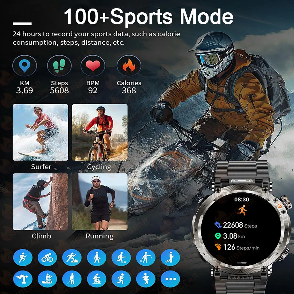 Jam Tangan Pintar 2025 Pria Olahraga Luar Ruangan Kompas LED Bluetooth Panggilan 600mAh Detak Jantung 1.7-inci 3ATM Tahan Air Wanita Jam Tangan Pintar