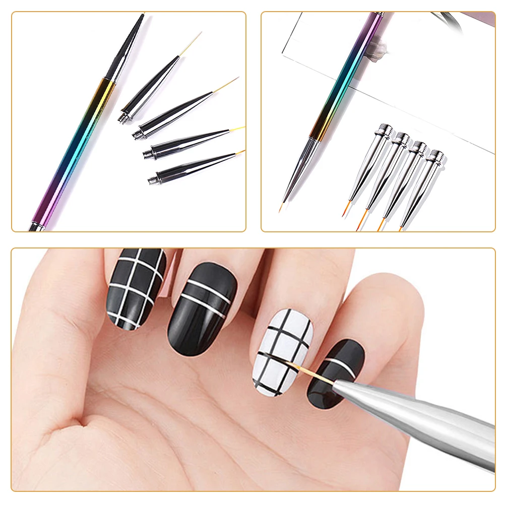 

1 Set Nail Art Liner Pens With Replacement Heads Durable Manicure Drawing Tools For Professional Salon Home Use Nail Design