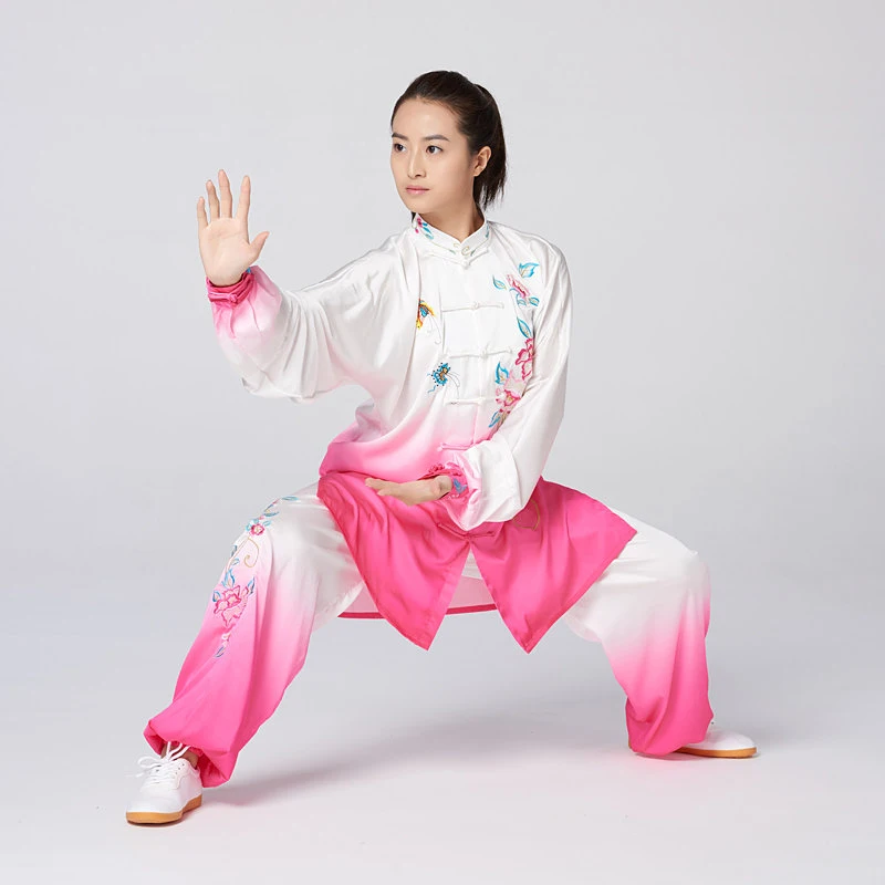 Women's Unisex Tai Chi Suit Stretch 100% Silk Crimson Red Peony Embroidery Performance & Training Wear