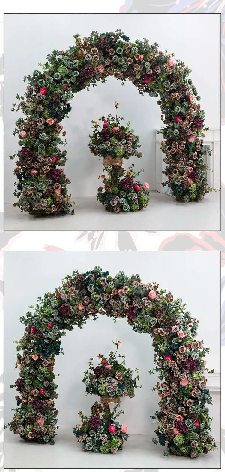 2,4 m U-förmiger künstlicher Blumenbogen, dunkelrote Rosenblumenreihe, Hochzeitsbühnenhintergrund, Veranstaltungsortdekoration, künstliche Blumendekoration – Detail 5