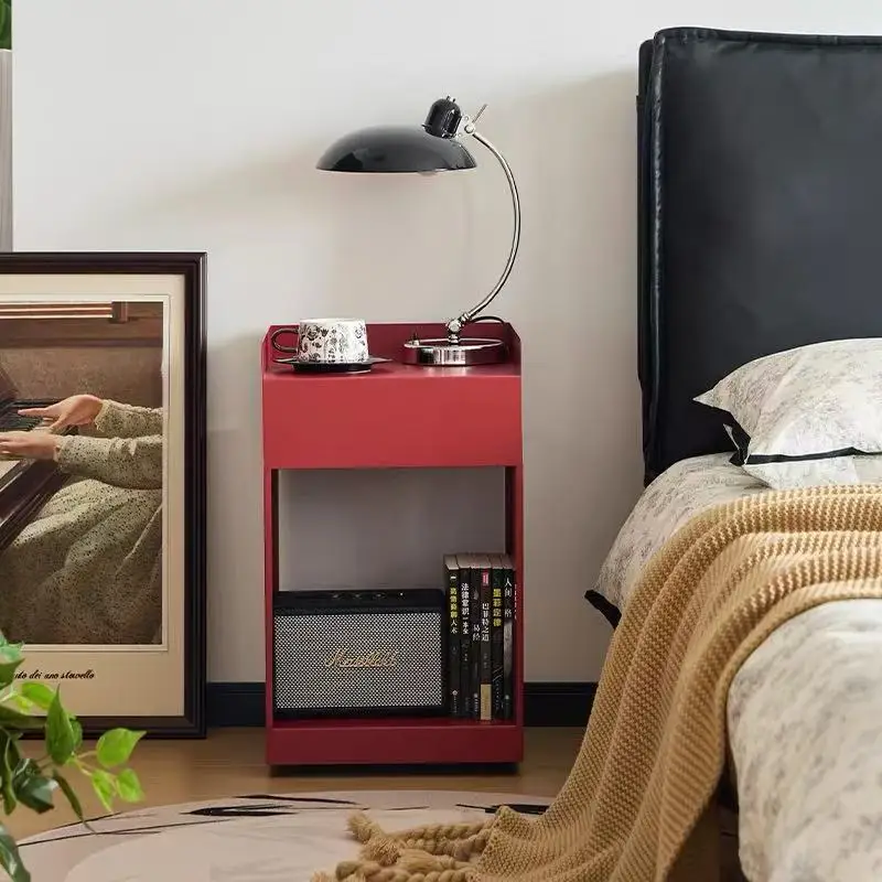 Recessed Bedroom and Living Room Bedside Table Storage Cabinet Multi-Functional Bedside Cabinet Storage Unit with Wheels
