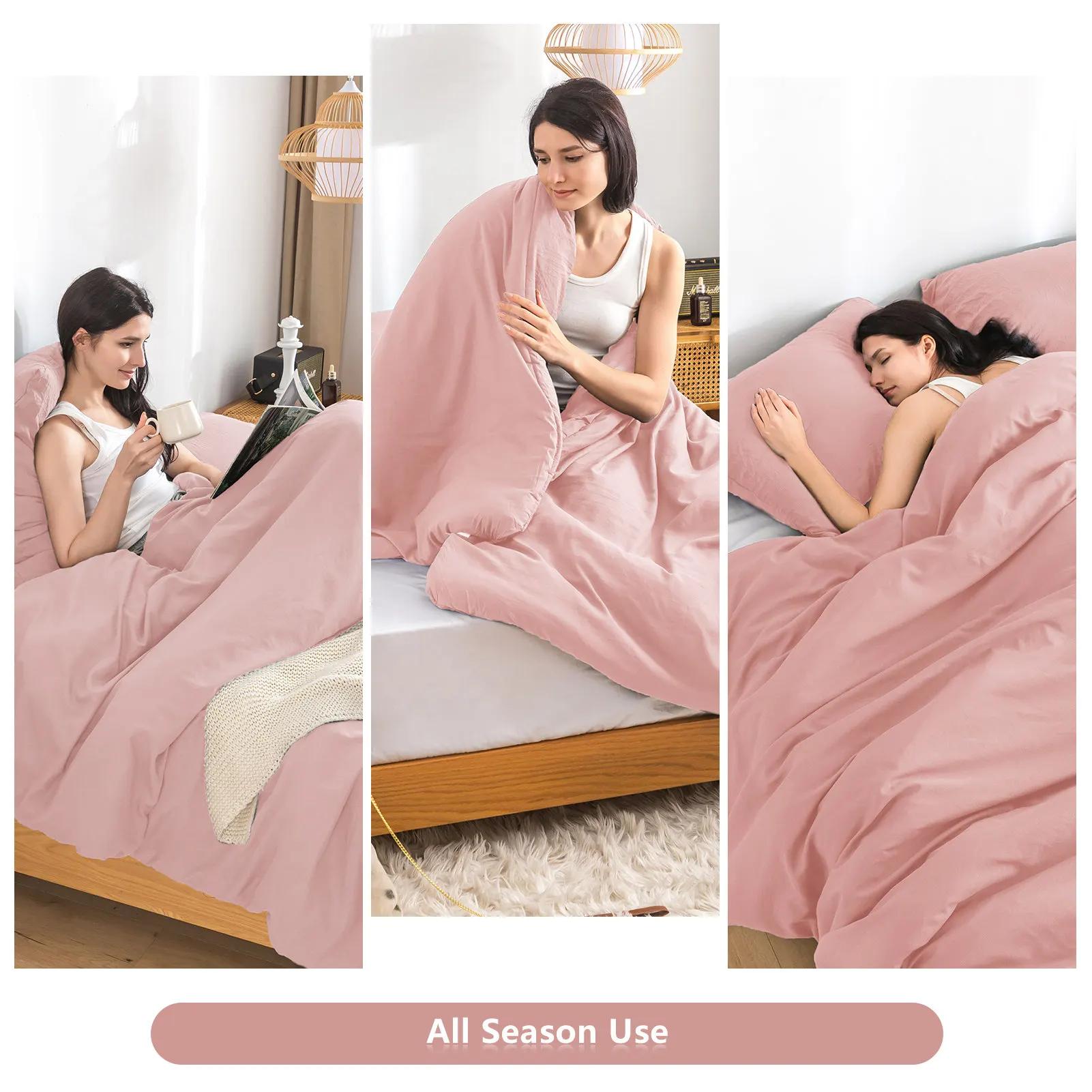 Lightweight Bedding Comfort Sets,Modern Solid Fluffy Cozy Comy Blush Pink bedding sets,All Season Use,King Size.