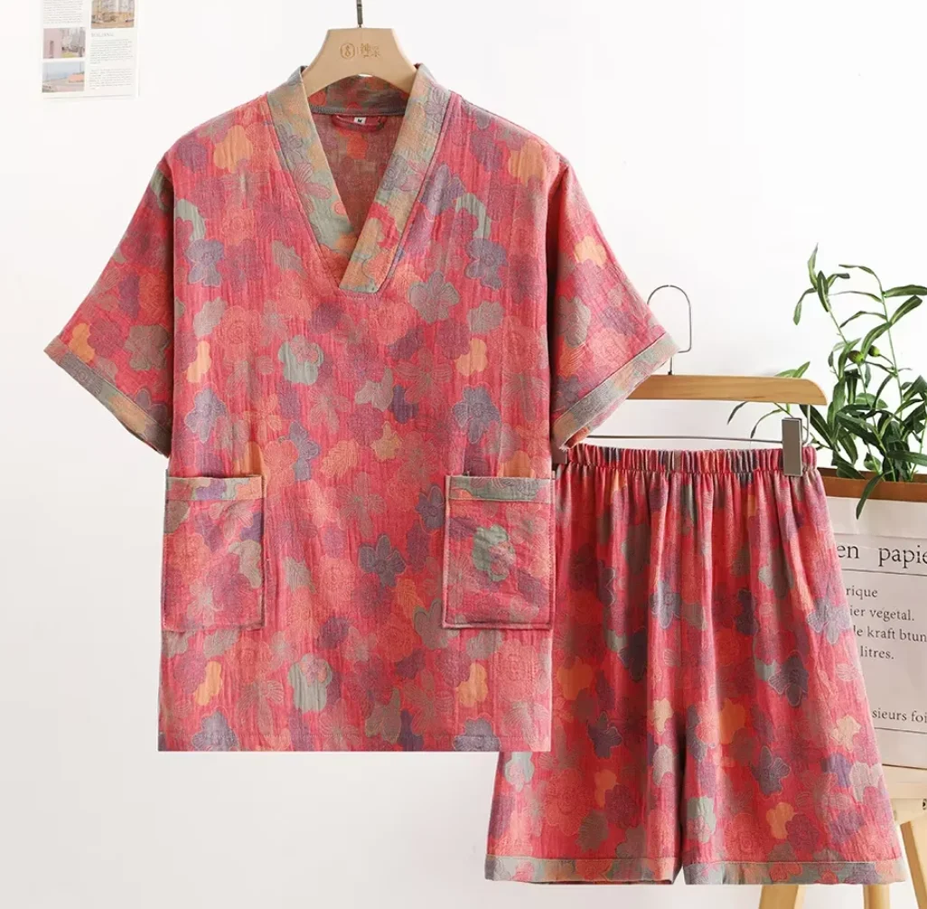 Cotton Double-Yarn Jacquard Sweat Steam Apparel: Ideal for Massage Sauna, Couple Bath, Hotel Yukata & Physiotherapy