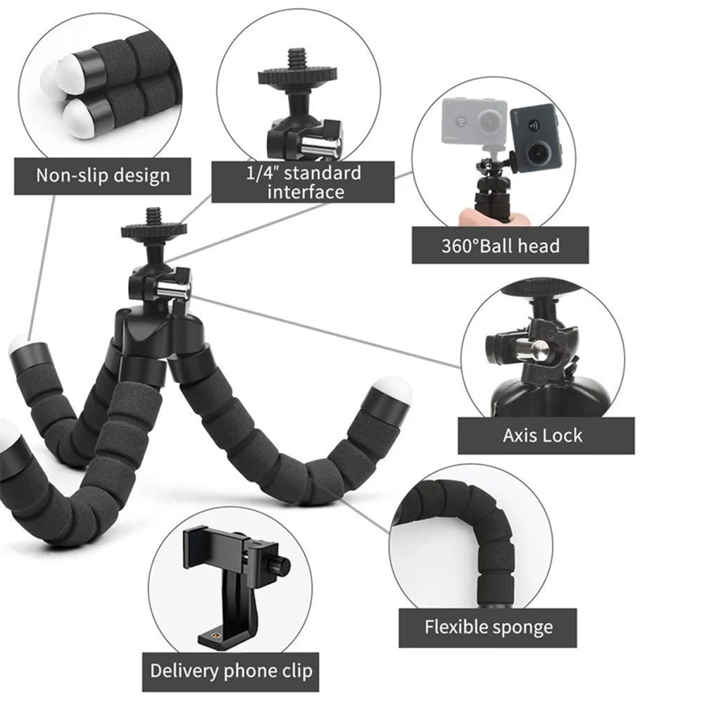 SmartPhone Clamp Tripod Mount Mobile Phone Camera Stand Holder Monopod Octopus Desktop Tripod For iPhone Samsung Huawei Realme