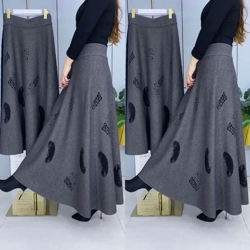 

Эластичная женская свободная осенне-зимняя модная повседневная юбка с геометрическим принтом и высокой талией