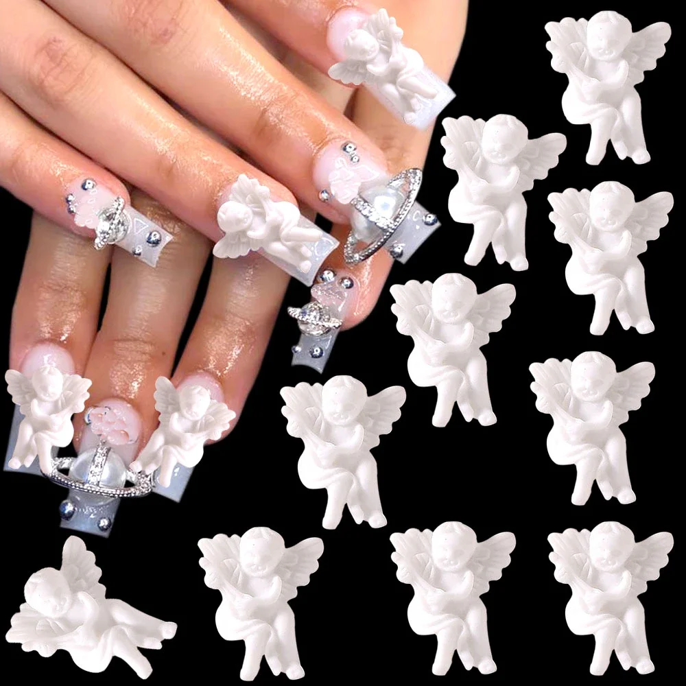 20pcs White Baroque Angel Baby Nail Art Decoration Retro Embossed Cupid Angel Baby Charms for DIY Nail Accessories Jewelry Parts