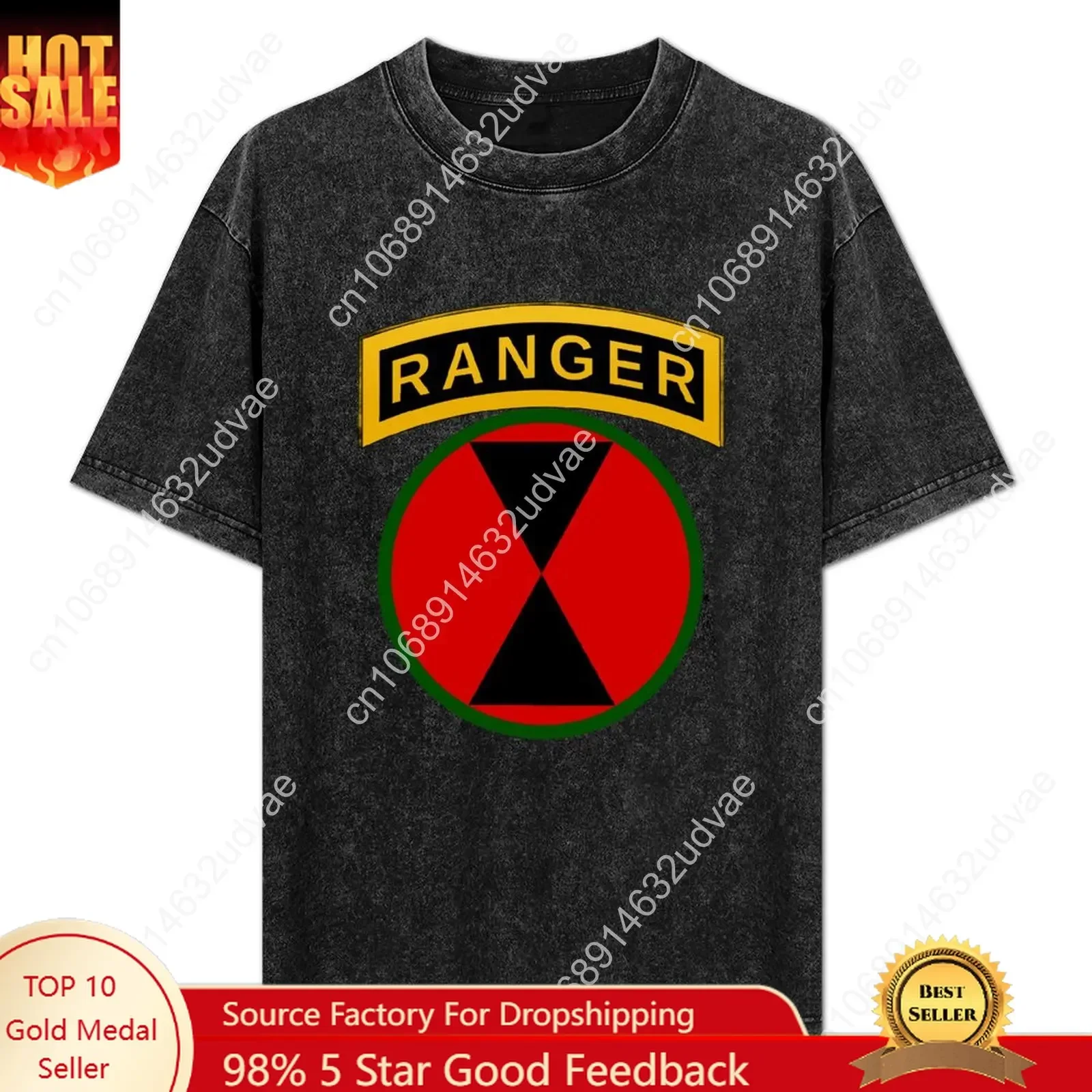 7th Infantry Division Patch with Ranger Tab Retro T shirts mans womans Tshirt Short sleeve T-shirt Custom tops clothes tshirt