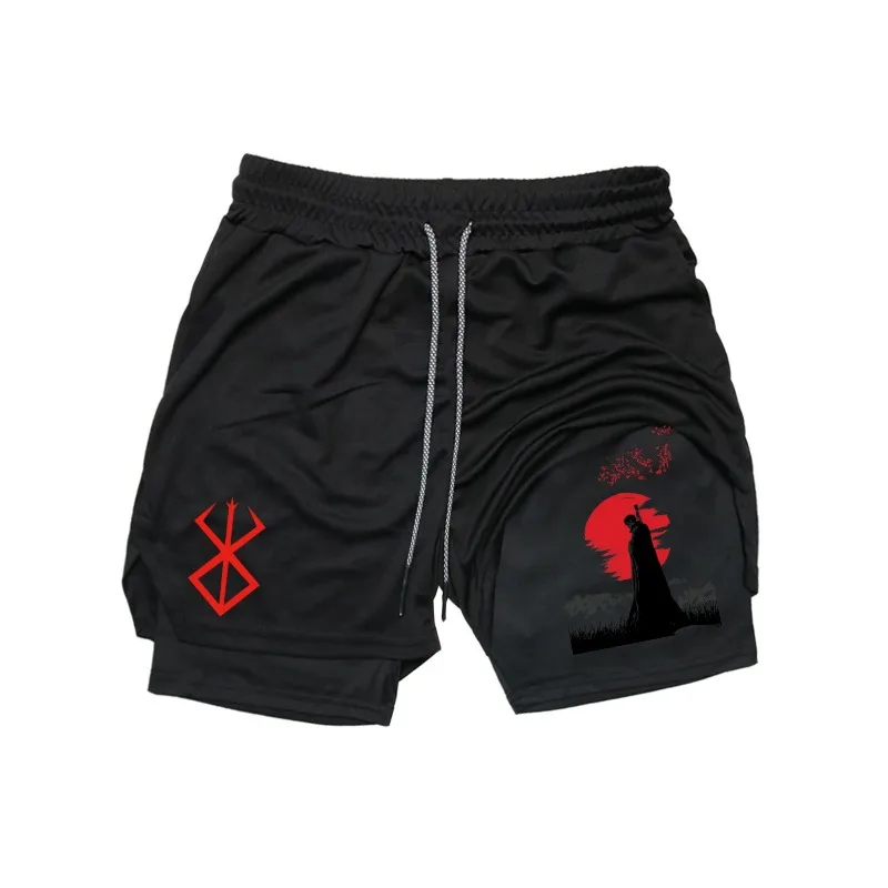 

Мужские шорты с мультяшным принтом Guts, летние двухслойные быстросохнущие брюки с буквенным принтом, спортивный костюм для фитнеса, спортивная одежда, шорты для тренировок