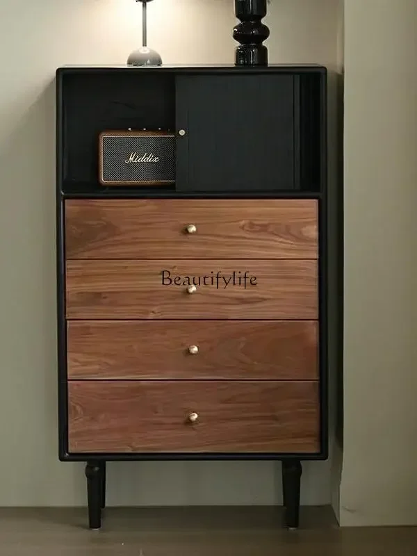 

LFrench retro chest of drawers black small apartment living room color matching locker