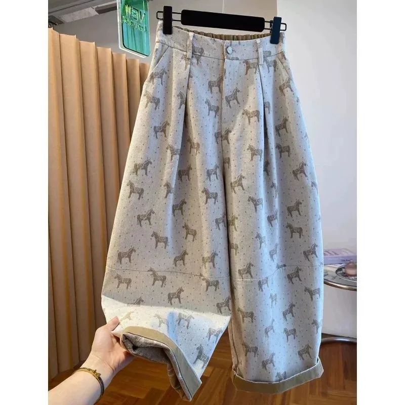 Calças Jeans Largas com Estampa de Cavalo Unissex, Novo Estilo de Verão, Confortáveis e Casuais para Homens e Mulheres