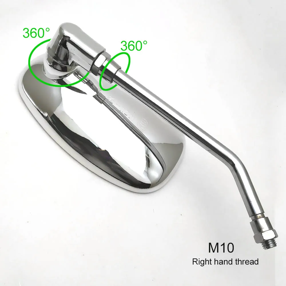 Motorcycle Rotatable Chrome Oval Side Mirrors 10mm M10 Thread for 125 Scooter Baron BMS Retro Lance Vintage Rear View Mirrors