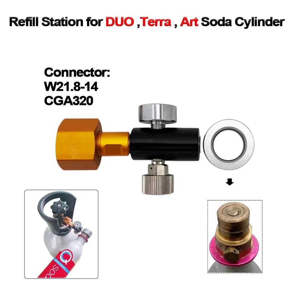 Fabricantes de agua con gas, estación adaptadora de recarga de llenado de carga de CO2, compatible con SodaStream DUO TERRA, cilindro rosa de conexión rápida