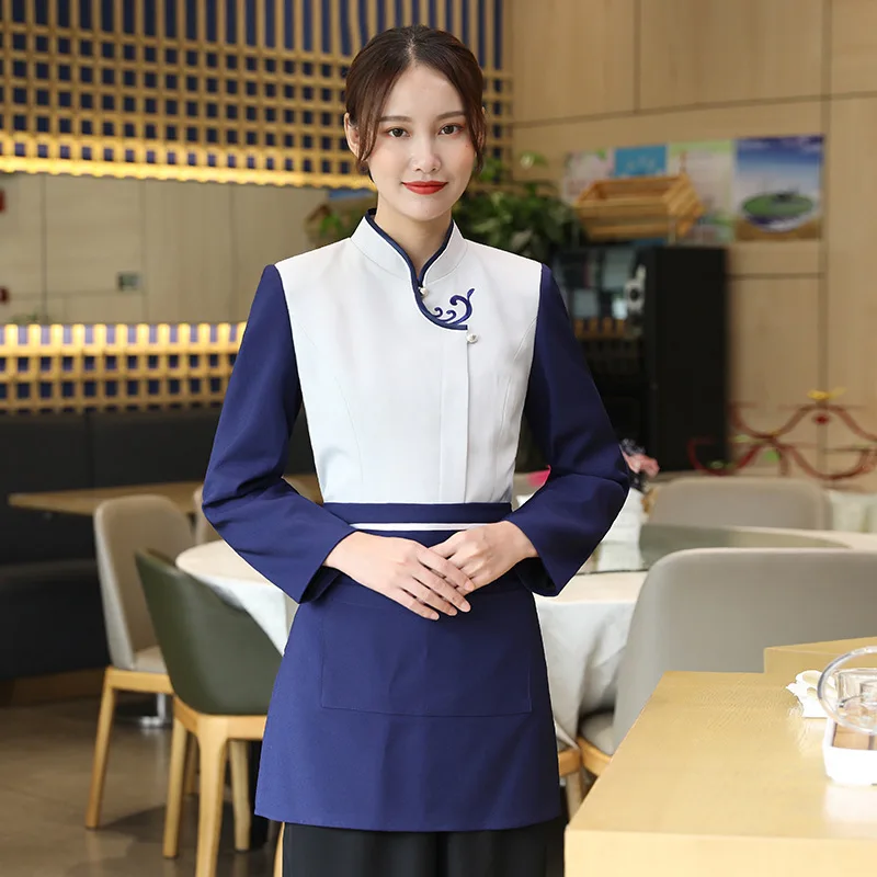 Hotel Werkuniformen Herfst Winter Vrouwen Hot Pot Restaurant BBQ Restaurant Theehuis Chinese Stijl Ober Lange Mouw Unisex