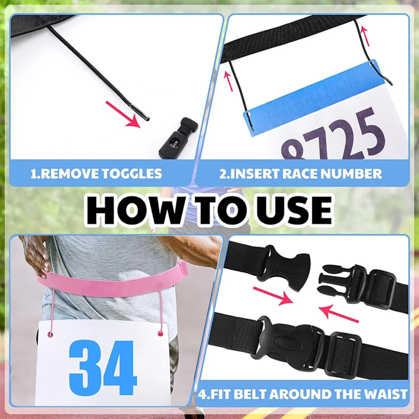 Triathlon Accessories Polyester Race Number Belt Versatile Durable Running Belt Easy Bib Attachment for Events
